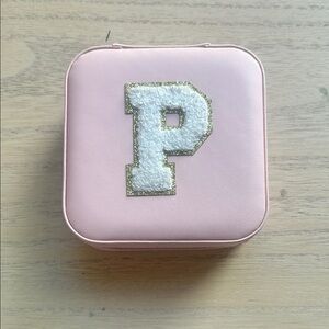 Pink Square Cosmetic Case with Chenille 'P' Patch